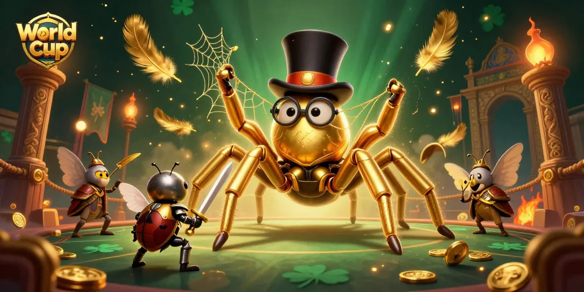 Engage bettors with the World Cup 2026 as a golden tarantula weaves winning strategies amidst casino excitement.