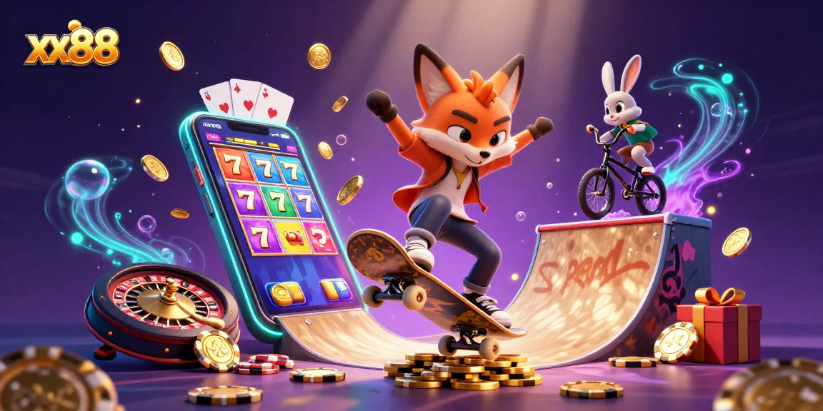 Experience thrilling gaming with xx88, featuring vibrant characters and iconic casino elements.