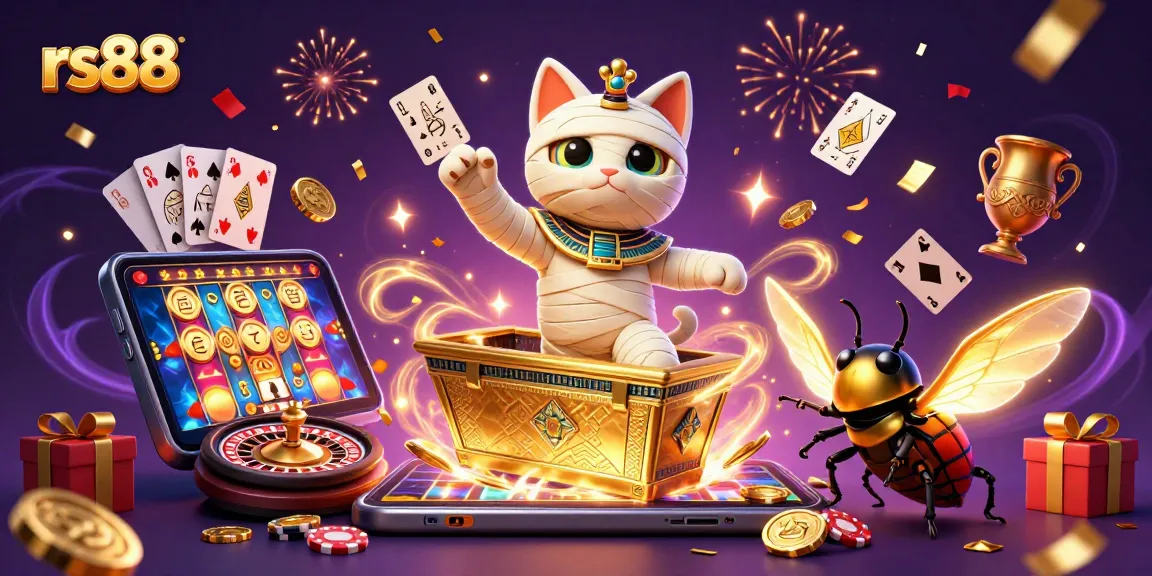Experience vibrant gameplay and excitement at rs88 with a thrilling casino scene featuring a mummy cat.