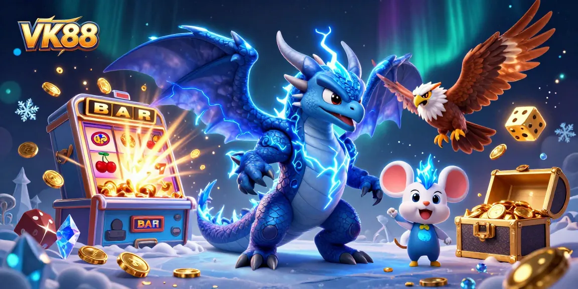 Experience the excitement of VK88 with vibrant casino games exploding in golden coins.