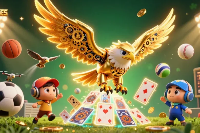 Engage with SOCOLIVES ORG in stunning 3D gameplay featuring dynamic sports elements and a golden eagle.