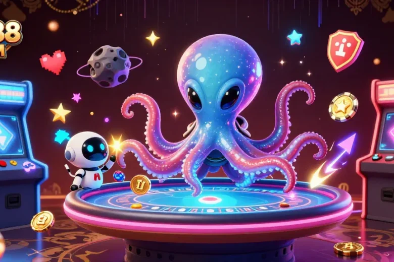 Join the excitement of NK88 COM's alien-themed casino gaming with a vibrant 3D illustration.
