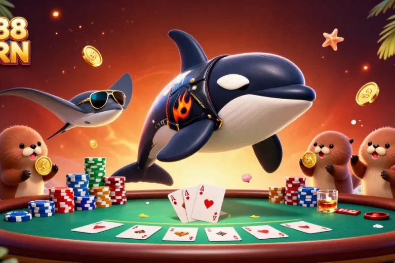 Experience the excitement of UU88 PORN with a lively scene featuring cartoon sea creatures at a poker table.
