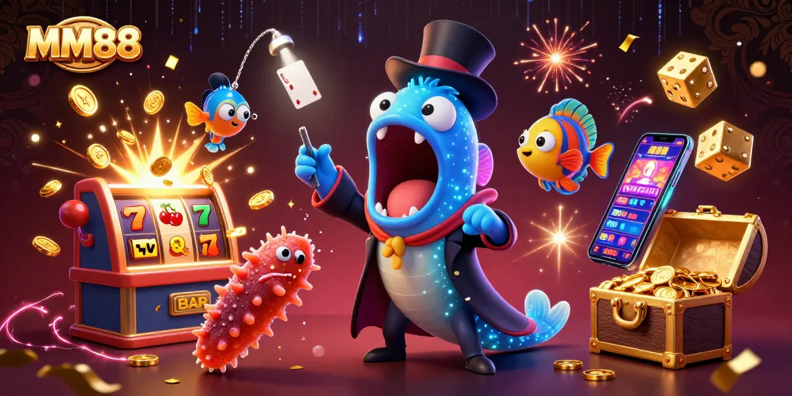 Experience thrilling card tricks with MM88's imaginative deep-sea characters in a vibrant casino setting.