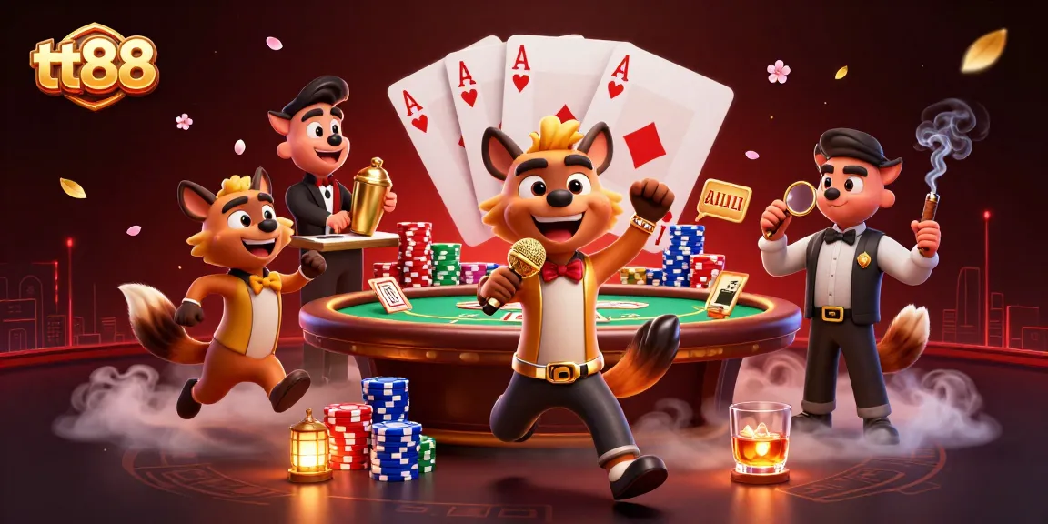 Engage with tt88 at a vibrant comedic casino scene depicting hyenas in action.