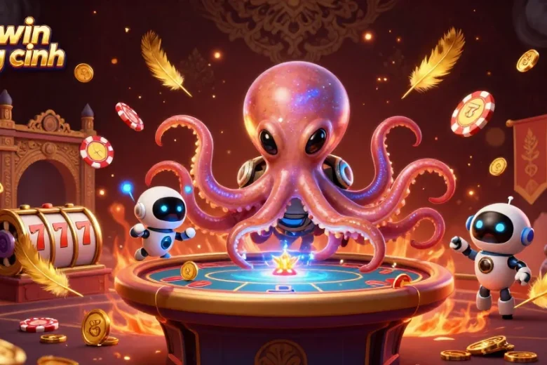 Engage in thrilling gameplay at sunwin trang chính with the vibrant casino scene featuring an alien octopus and jackpot elements.