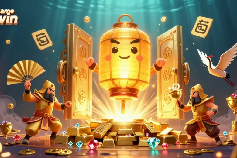 Experience the vibrant atmosphere of cổng game sunwin with 3D characters and golden treasures in this casino scene.
