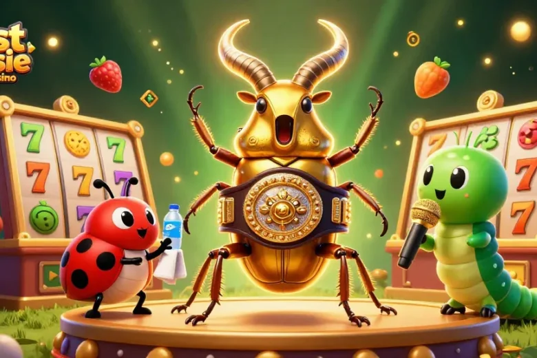 Join the action with the best aussie online casino featuring a golden beetle in a boxing ring.